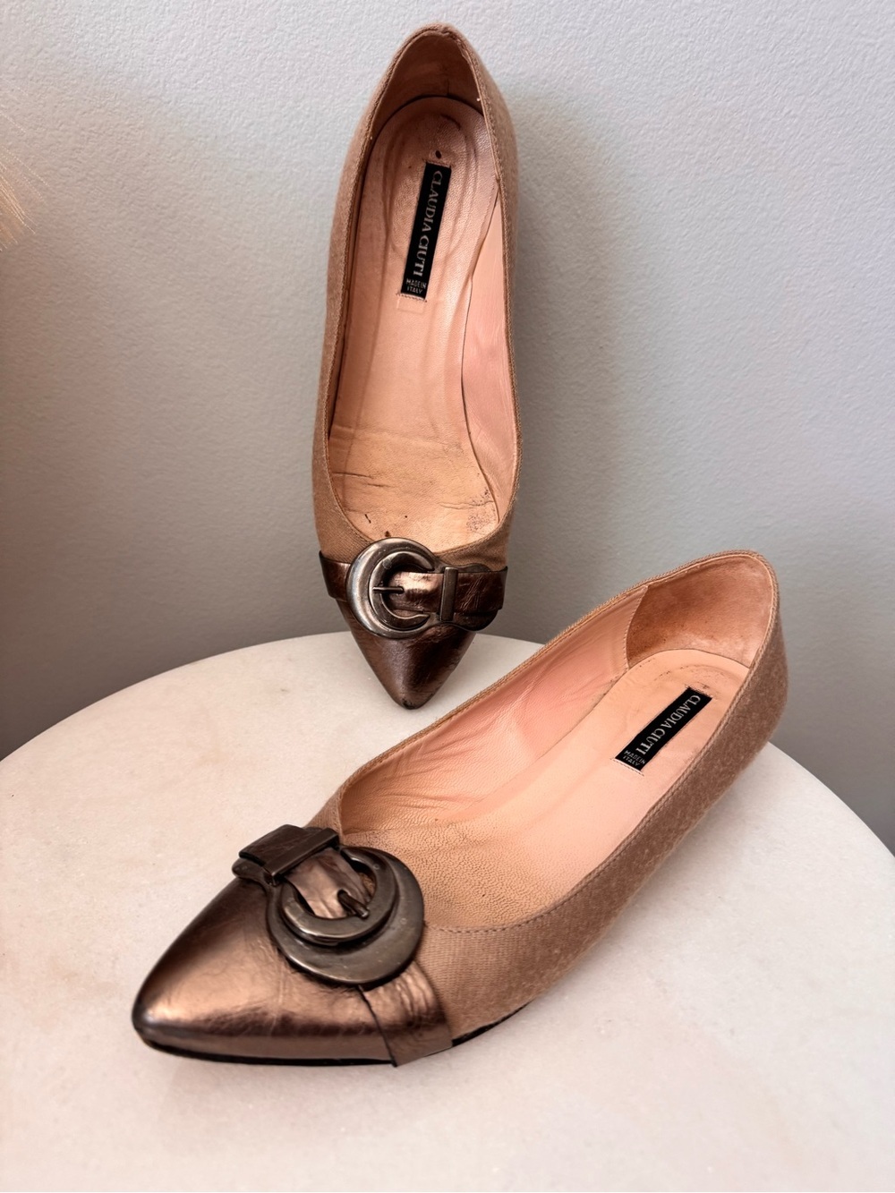 Claudia Ciuti Metallic Bronze Pointed Ballet Flats